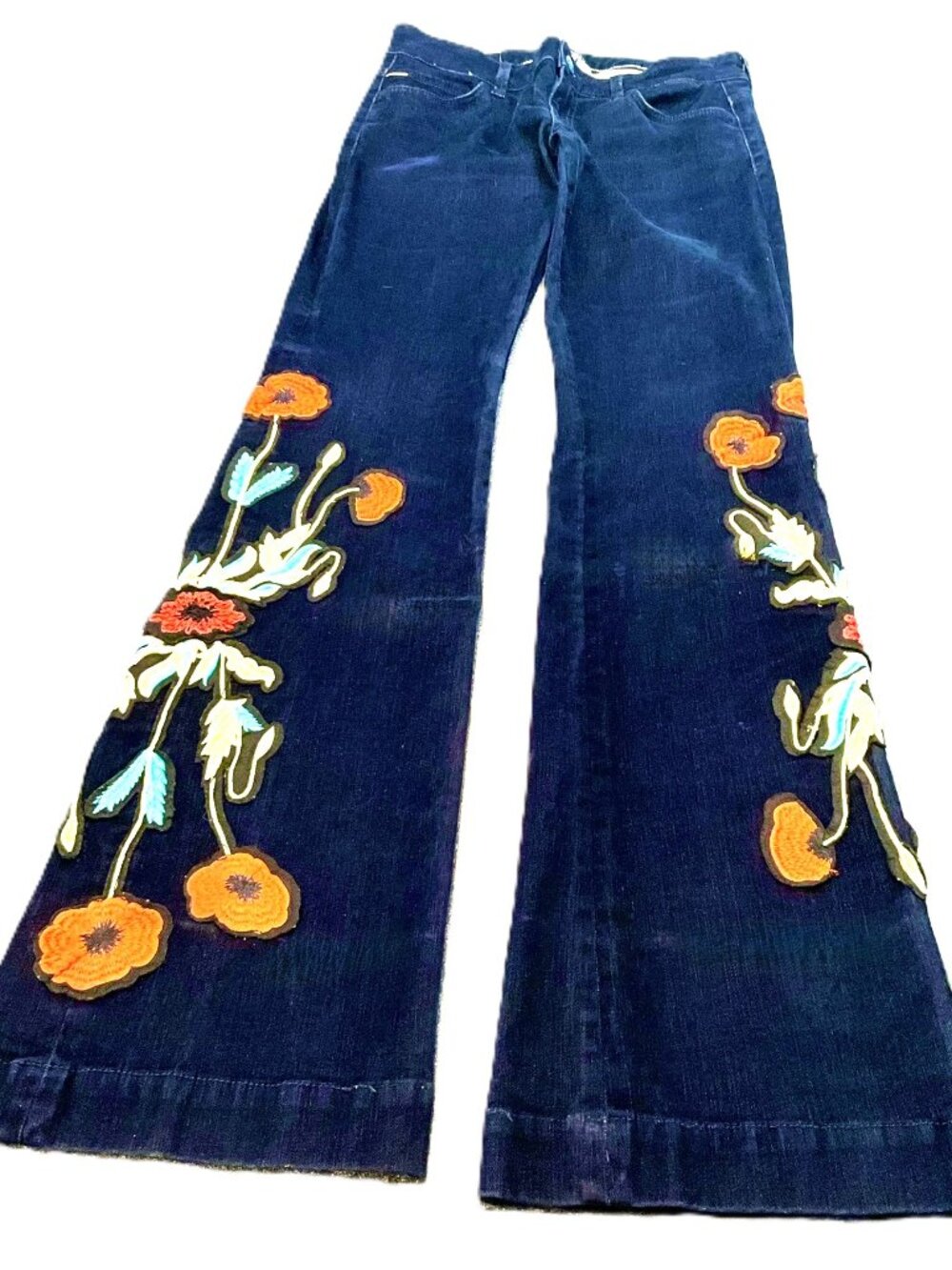 Femme by Michele Rossi Dark Blue Embroidered Velour-Finish Denim Jeans IT42